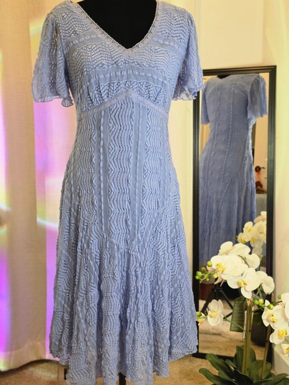 Rabbit Rabbit Rabbit Periwinkle Lace Midi Dress Size S - Picture 2 of 6